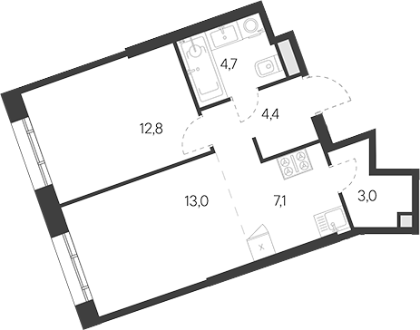 Планировка — Родина Переделкино, 2-комн., 45 м²