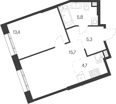 Планировка — Родина Переделкино, 2-комн., 45 м²
