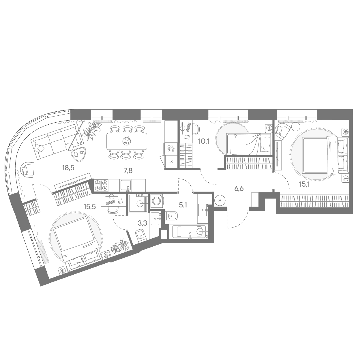 Планировка — Родина Переделкино, 4-комн., 82 м²