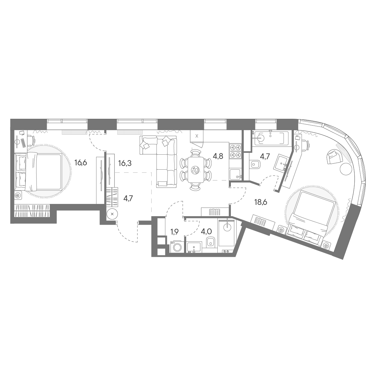 Планировка — Родина Переделкино, 3-комн., 72 м²