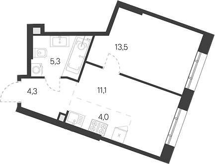 Планировка — Родина Переделкино, 2-комн., 38 м²