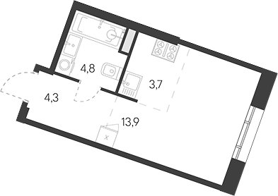 Планировка — Родина Переделкино, Студия, 27 м²