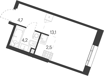 Планировка — Родина Переделкино, Студия, 25 м²