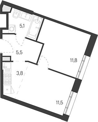 Планировка — Родина Переделкино, 2-комн., 38 м²