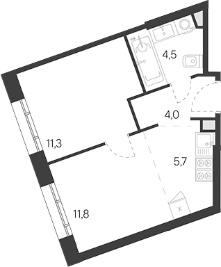 Планировка — Родина Переделкино, 2-комн., 37 м²