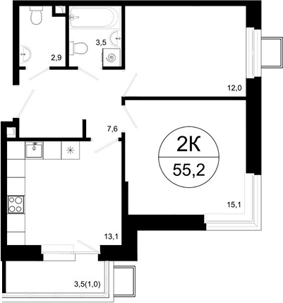 Планировка — Одинцовские Кварталы Эволюция, 2-комн., 54 м²