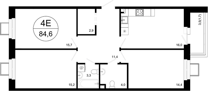 Планировка — Одинцовские Кварталы Эволюция, 4-комн., 83 м²
