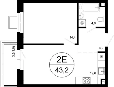 Планировка — Одинцовские Кварталы Эволюция, 2-комн., 42 м²