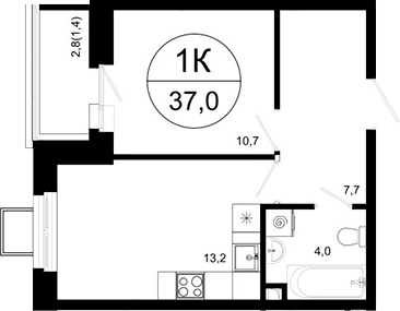 Планировка — Одинцовские Кварталы Эволюция, 1-комн., 36 м²