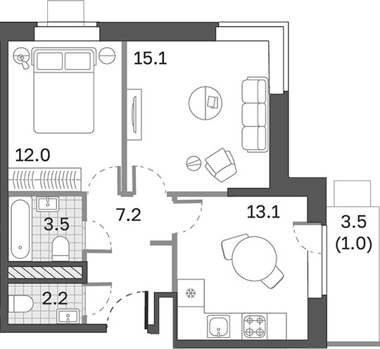 Планировка — Одинцовские Кварталы Эволюция, 2-комн., 53 м²