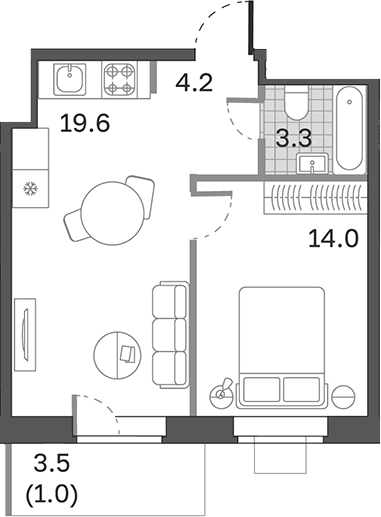 Планировка — Одинцовские Кварталы Эволюция, 2-комн., 41 м²