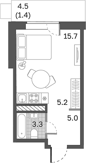 Планировка — Одинцовские Кварталы Эволюция, Студия, 29 м²