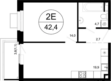 Планировка — Одинцовские Кварталы Эволюция, 2-комн., 41 м²