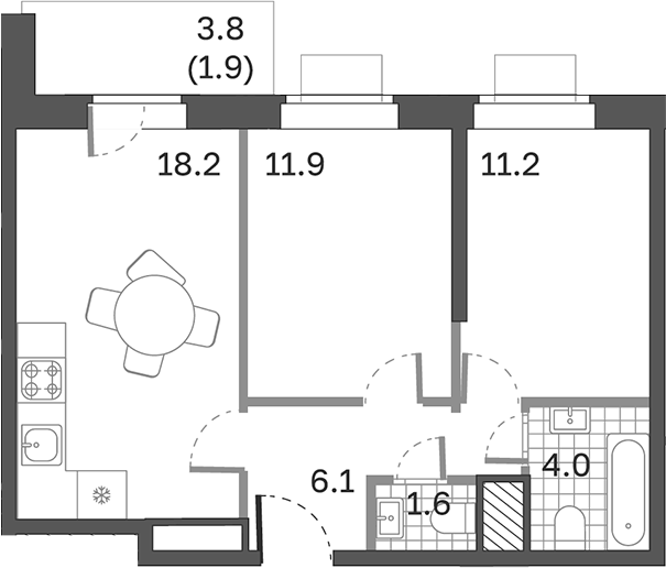Планировка — Одинцовские Кварталы Эволюция, 3-комн., 53 м²