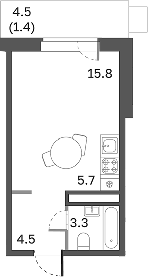 Планировка — Одинцовские Кварталы Эволюция, Студия, 29 м²