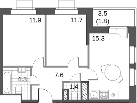 Планировка — Одинцовские Кварталы Эволюция, 2-комн., 52 м²