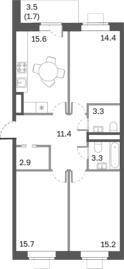 Планировка — Одинцовские Кварталы Эволюция, 4-комн., 82 м²