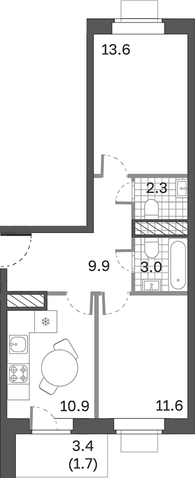 Планировка — Одинцовские Кварталы Эволюция, 2-комн., 50 м²