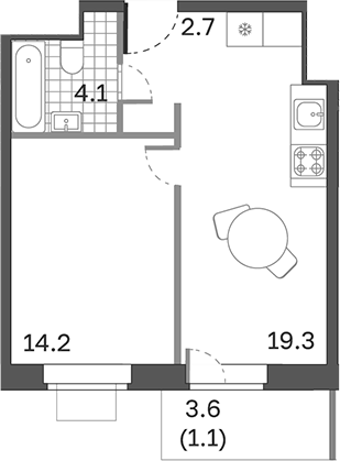 Планировка — Одинцовские Кварталы Эволюция, 2-комн., 40 м²