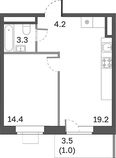 Планировка — Одинцовские Кварталы Эволюция, 2-комн., 41 м²