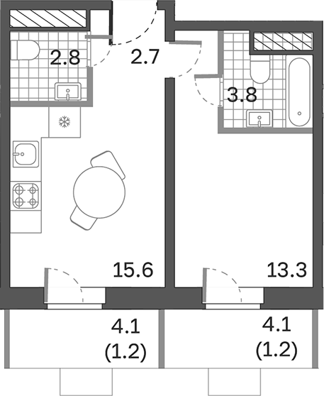 Планировка — Одинцовские Кварталы Эволюция, 2-комн., 38 м²