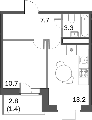 Планировка — Одинцовские Кварталы Эволюция, 1-комн., 35 м²