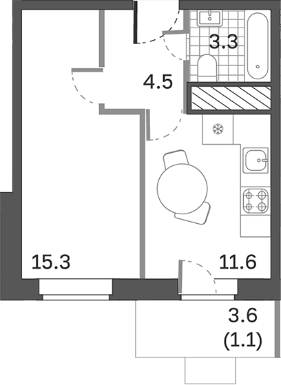 Планировка — Одинцовские Кварталы Эволюция, 1-комн., 35 м²