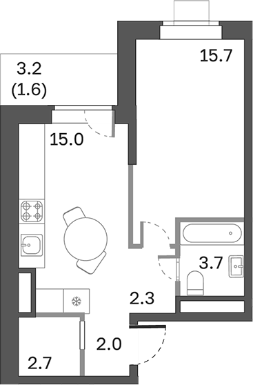Планировка — Одинцовские Кварталы Эволюция, 2-комн., 41 м²