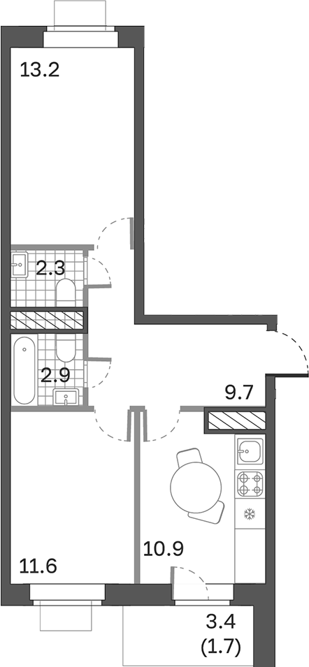 Планировка — Одинцовские Кварталы Эволюция, 2-комн., 51 м²