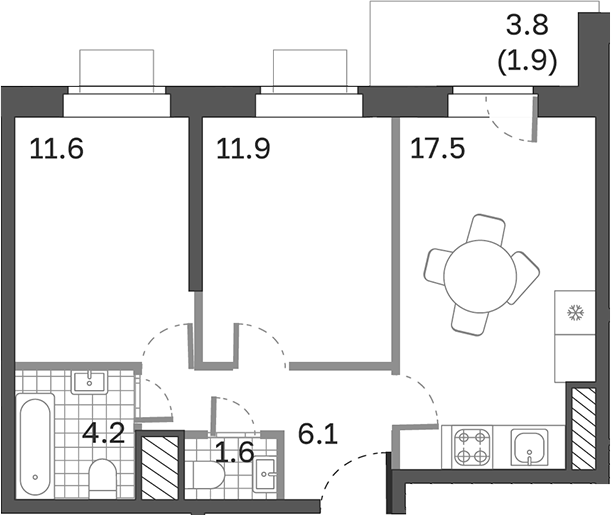 Планировка — Одинцовские Кварталы Эволюция, 3-комн., 53 м²