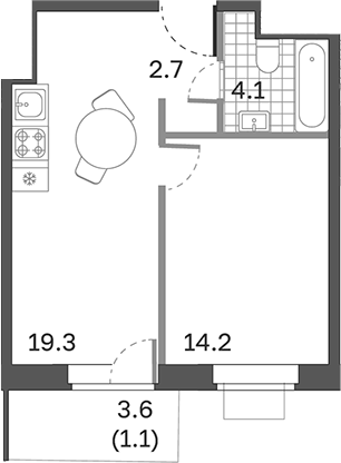 Планировка — Одинцовские Кварталы Эволюция, 2-комн., 40 м²