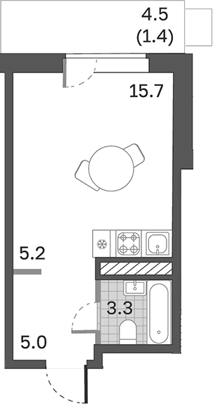 Планировка — Одинцовские Кварталы Эволюция, Студия, 29 м²