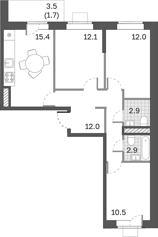 Планировка — Одинцовские Кварталы Эволюция, 3-комн., 68 м²