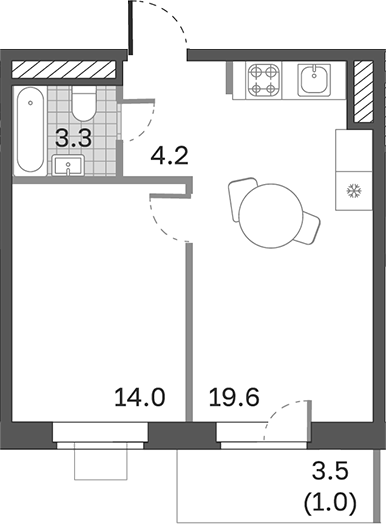 Планировка — Одинцовские Кварталы Эволюция, 2-комн., 41 м²