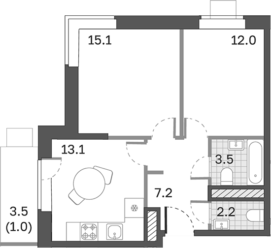 Планировка — Одинцовские Кварталы Эволюция, 2-комн., 53 м²
