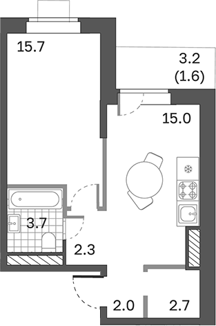 Планировка — Одинцовские Кварталы Эволюция, 2-комн., 41 м²