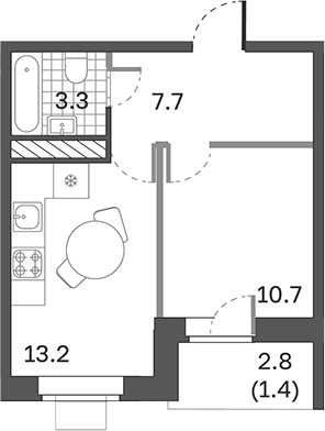Планировка — Одинцовские Кварталы Эволюция, 1-комн., 35 м²