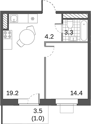 Планировка — Одинцовские Кварталы Эволюция, 2-комн., 41 м²
