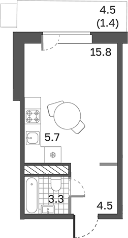 Планировка — Одинцовские Кварталы Эволюция, Студия, 29 м²