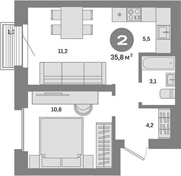 Планировка — Метроном, 1-комн., 35 м²