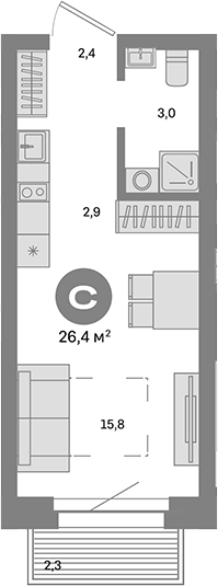 Планировка — Метроном, Студия, 24 м²