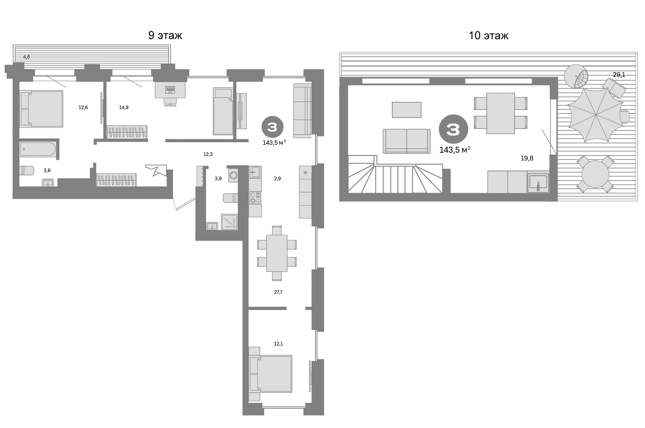 Планировка — Метроном, 3-комн., 110 м²