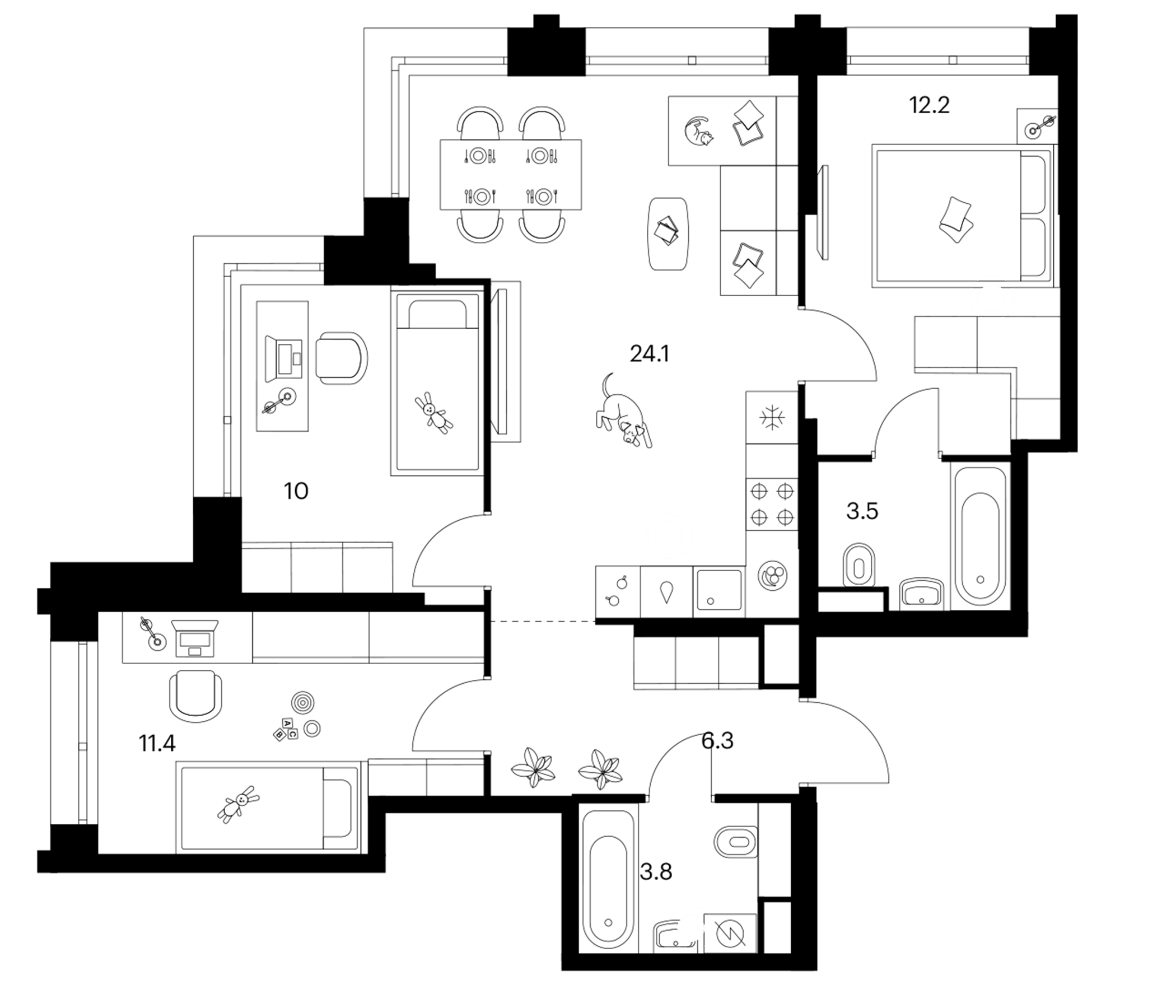 Планировка — Строгино 360, 3-комн., 71 м²