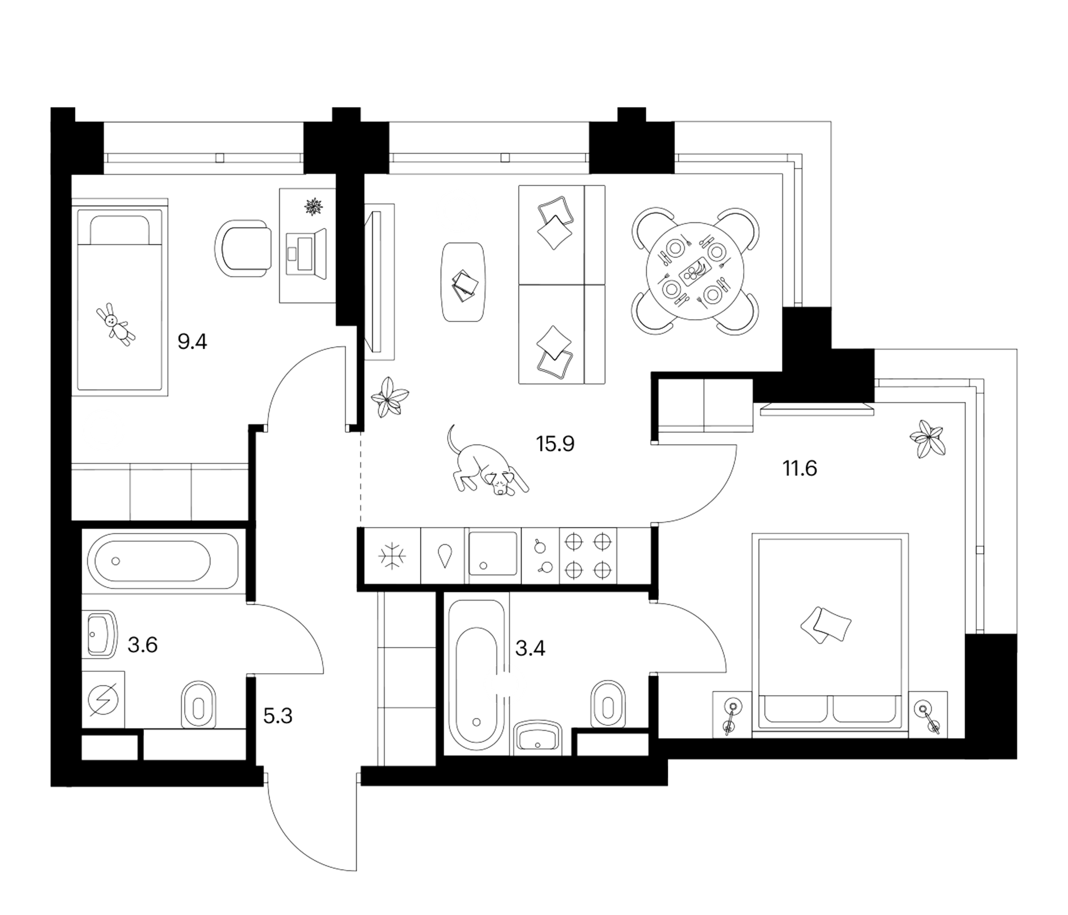 Планировка — Строгино 360, 2-комн., 49 м²
