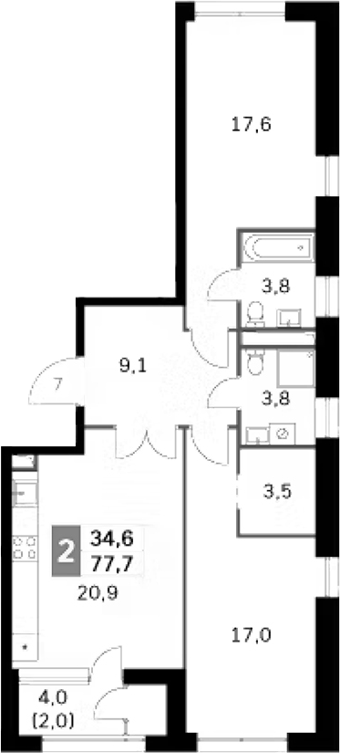 Планировка — Sky Garden, 3-комн., 76 м²