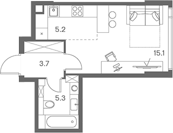 Планировка — ЛОТ от Аквилон, Студия, 29 м²