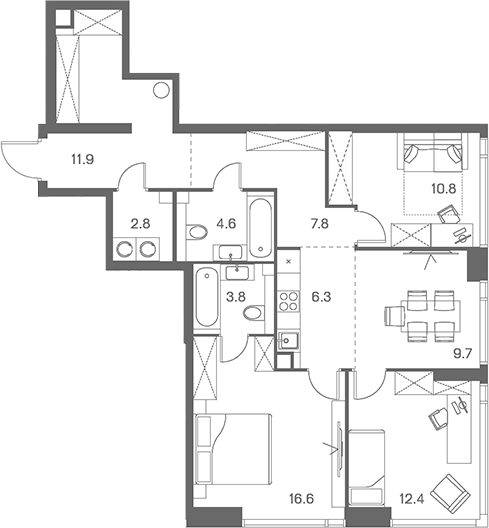 Планировка — ЛОТ от Аквилон, 4-комн., 87 м²
