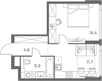 Планировка — ЛОТ от Аквилон, 1-комн., 36 м²