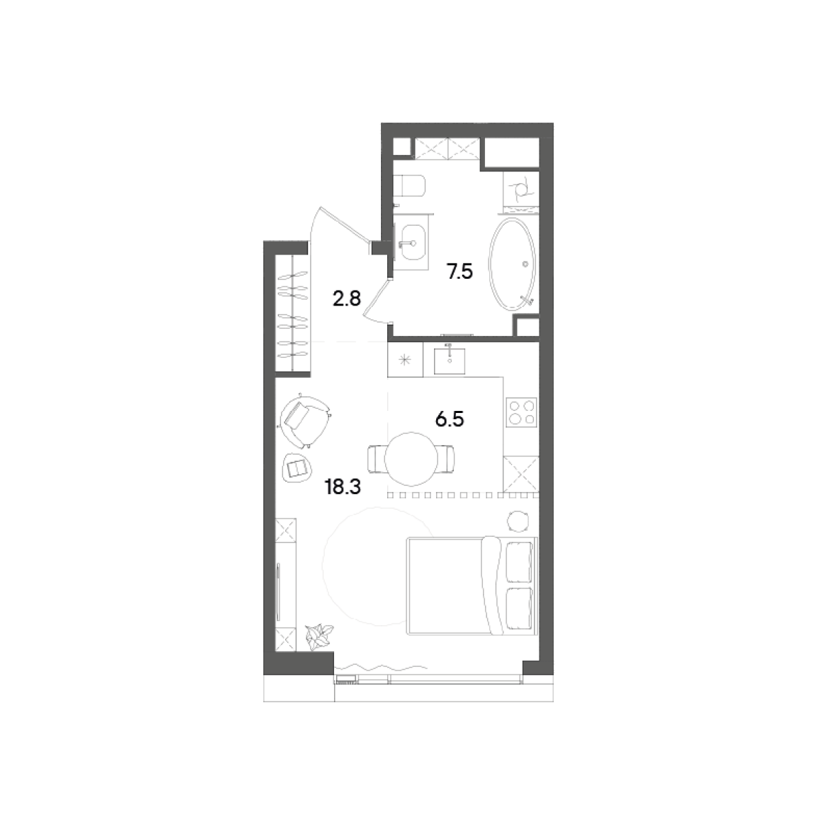 Планировка — СТОУН Грэйн, Студия, 35 м²