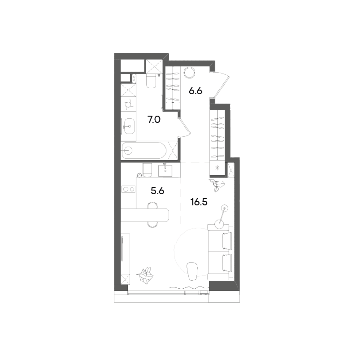 Планировка — СТОУН Грэйн, Студия, 36 м²